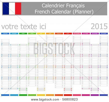 2015 French Planner-2 Calendar with Vertical Months