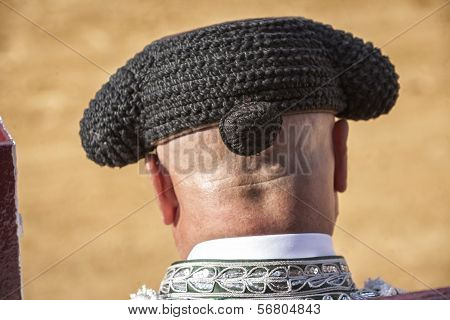 Detail Of Bullfighter Bald And Slightly Fat Looking The Bull During A Bullfight Held In Ubeda