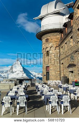 The Gornergrat Observatory and Matterhorn peak, Zermatt Switzerland