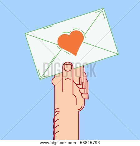 envelope in hand, valentines, vector illustrate