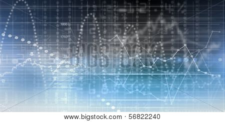 High tech blue background image with graphs and diagrams
