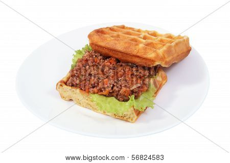 Sandwich Belgian Waffles With Risotto.