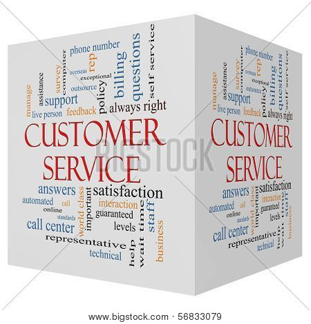 Customer Service 3D Cube Word Cloud Concept