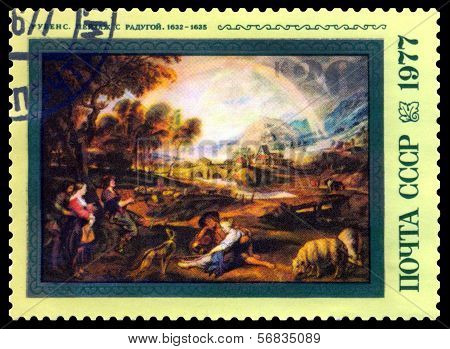 Vintage  Postage Stamp.  Landscape With Rainbow By Rubens.