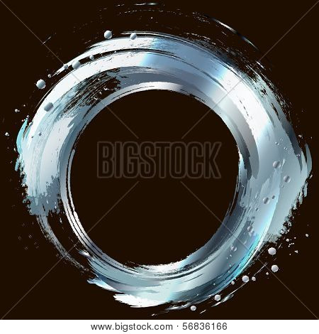 Silver. Abstract Vector Design Element. Circle Frame Painted With Brush Strokes.