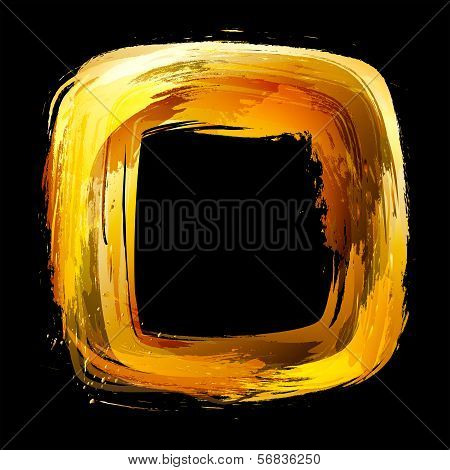 Abstract Vector Design Element. Square Frame Painted With Brush Strokes. Gold.
