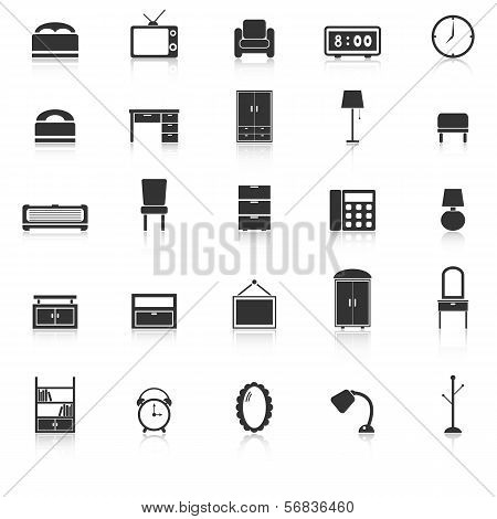 Bedroom Icons With Reflect On White Background