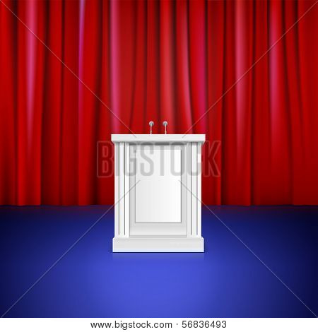 Scene with red curtain, tribune. Place for performances
