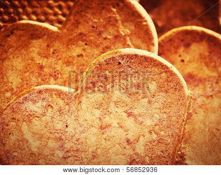 Heart shaped gingerbread cookies. Close up. love background