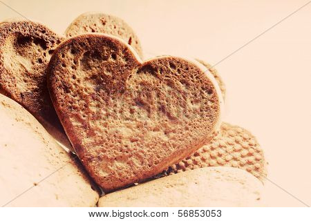 Heart shaped gingerbread cookies. Close up. love concept, Valentine's Day