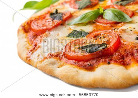 Delicious and Beautiful Margarita Pizza  Isolated on White Background