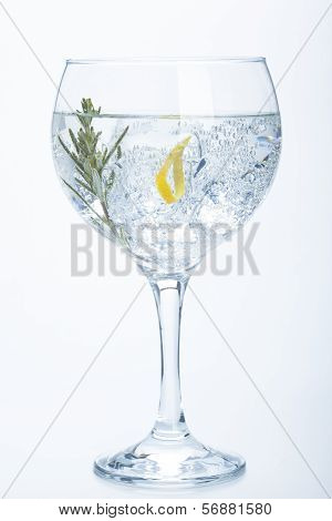 Rosemary And Lemon Gin Tonic Isolated Over White