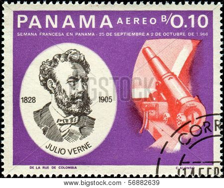 PANAMA - CIRCA 1966: A stamp printed in Panama shows Jules Verne (1828-1905), French Space Explorations, circa 1966 