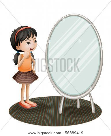 Illustration of a girl facing the mirror on a white background