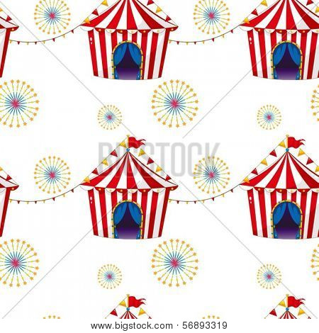 Illustration of a seamless design with carnival tents on a white background