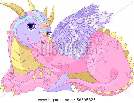 Illustration of Beautiful Cartoon  lady Dragon. Raster version