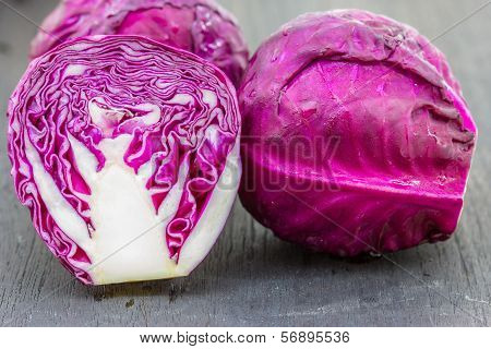Red Cabbage On Wooden Background Close Up Shoot