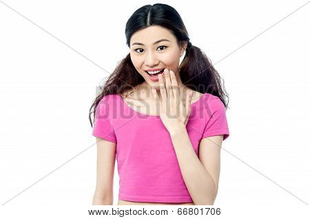 Surprised Young Girl Over White