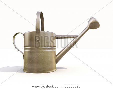 Watering can made of metal on white background