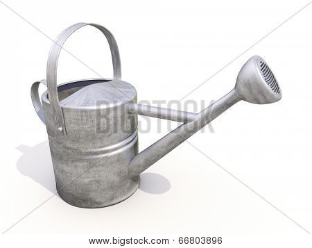 Watering can made of metal on white background