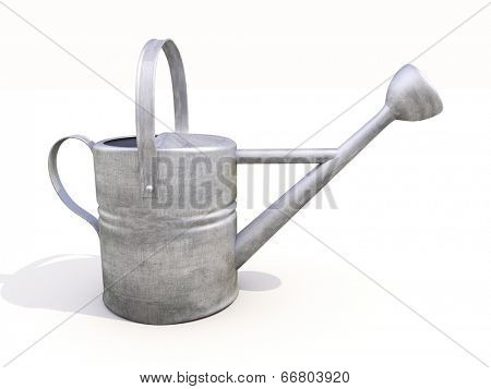 Watering can made of metal on white background
