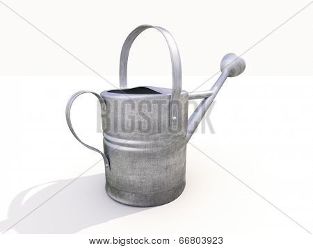 Watering can made of metal on white background