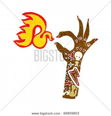 cartoon tattoo arm fire symbol