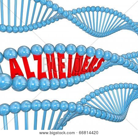 Alzheimer's disease 3d letters in a strand of dna to illustrate medical research