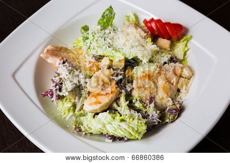 Salad in a white plate