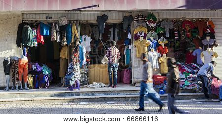 Clothes Shop In Merkato Market. Addis Ababa. Ethiopia.