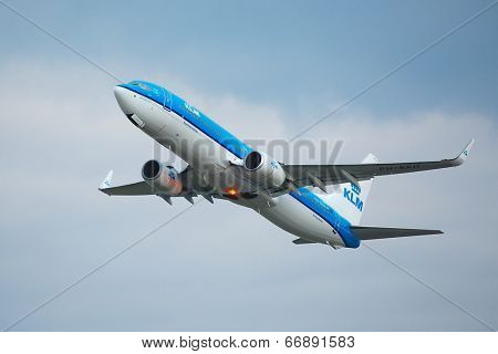 BUDAPEST, HUNGARY - MAY 02: KLM airliner taking off at Budapest (LHBP), May 2th 2014. KLM Royal Dutch Airlines is the flag carrier airline of the Netherlands