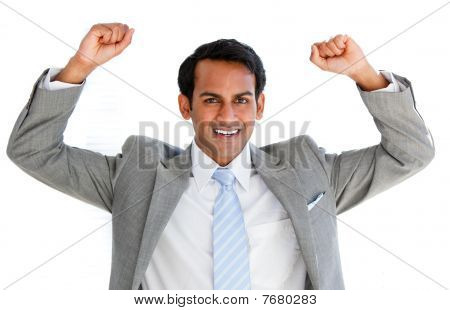 Happy Businessman Punching The Air