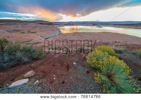 Lake Powell At Sunset Taken From Halls Crossing