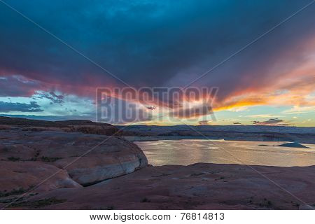 Lake Powell At Sunset Taken From Halls Crossing