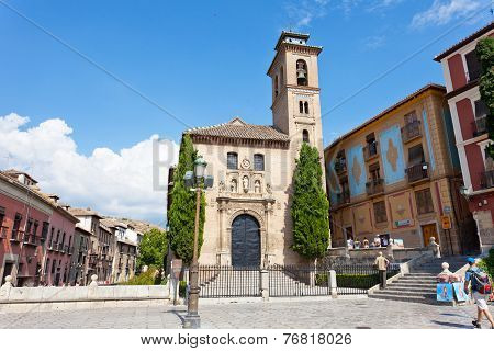 Tourists near old church in Granada