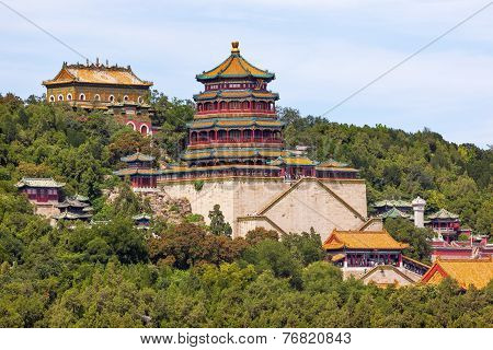Longevity Hill Tower Of The Fragrance Of The Buddha Orange Roofs Summer Palace Beijing China