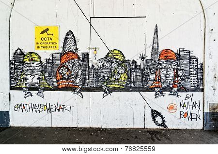 New street art piece on a construction site wall