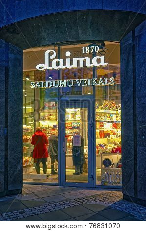Entrance To The Laima Confectionery Store In Riga