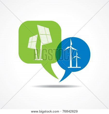 Solar panel and wind-mill in message bubble stock vector