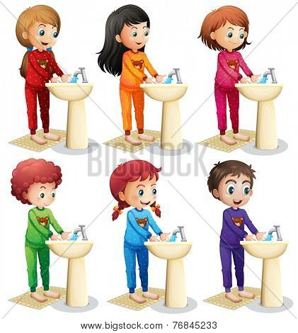 Children washing hands before going to bed