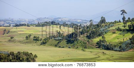 panorama of farms and mountains in Ethiopia