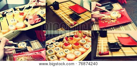 Susi sets on the table, collection of images