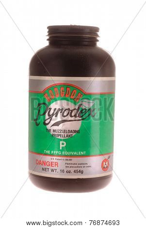Hayward, CA - November 23, 2014: Plastic container of Hodgdon Pyrodex Pistol gunpowder