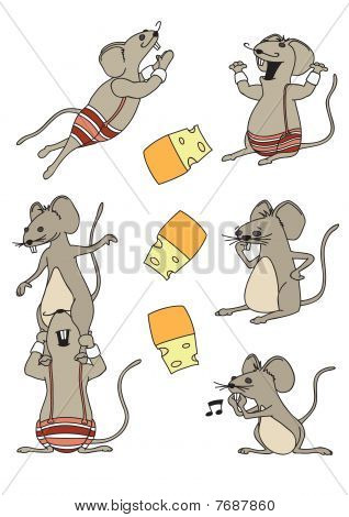 A funny set mice in a cartoon style