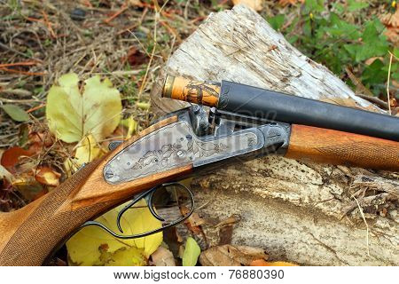 A Wooden Retro Shotgun With Shot