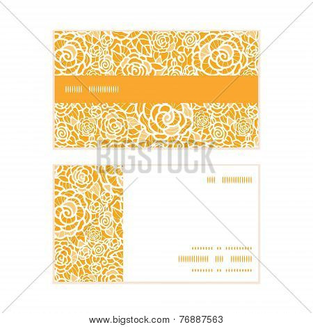 Vector golden lace roses horizontal stripe frame pattern business cards set