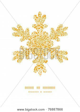 Vector golden lace roses Christmas snowflake silhouette pattern frame card template
