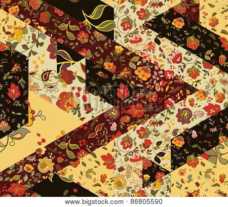 Patchwork pattern with flowers. Abstract creative seamless background. Vintage boho style