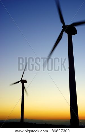 Windmills for electric power production, La Muela, Zaragoza Province, Aragon, Spain.