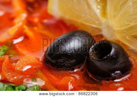 Russian and Ukrainian soup solyanka AKA saltwort or barilla, macro shot